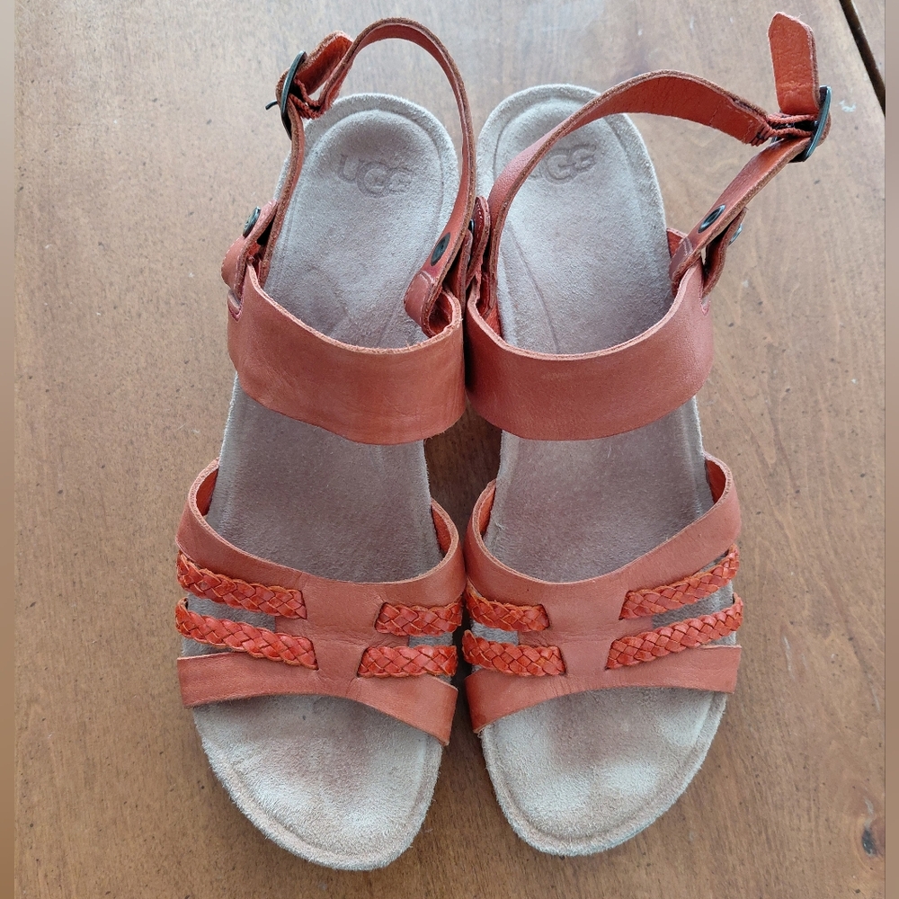 UGG Orange Leather Wedge Sandals